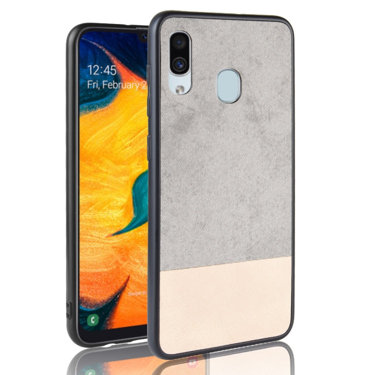 Shockproof Color Matching Denim PC + PU + TPU Case for Galaxy A20