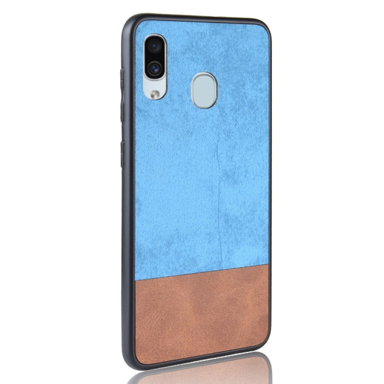 Shockproof Color Matching Denim PC + PU + TPU Case for Galaxy A20