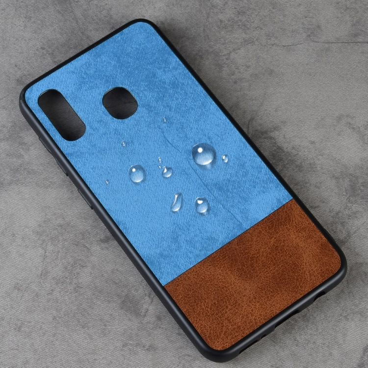 Shockproof Color Matching Denim PC + PU + TPU Case for Galaxy A20