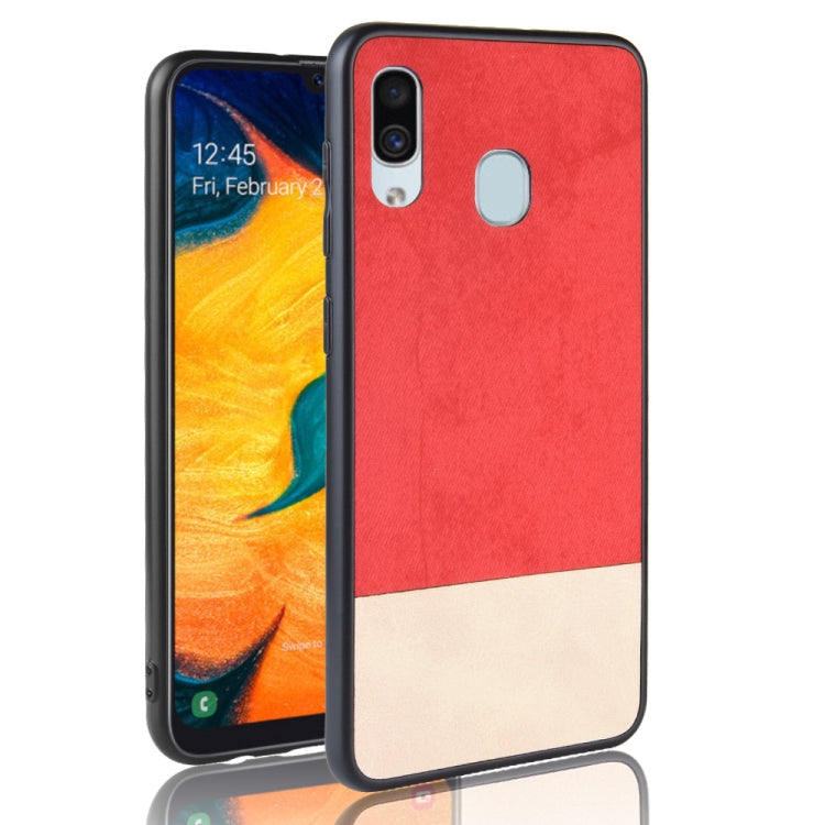 Shockproof Color Matching Denim PC + PU + TPU Case for Galaxy A20
