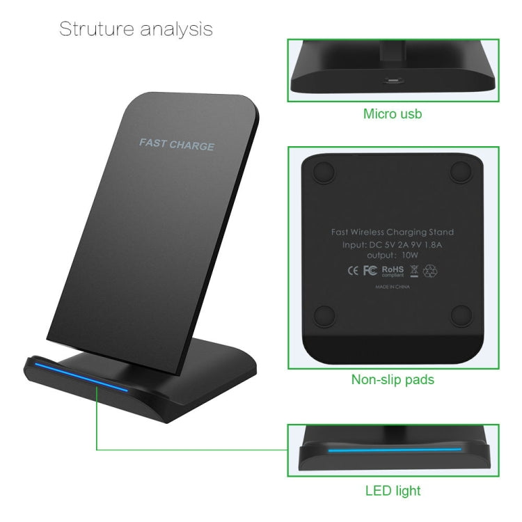 G100 10W Output Vertical Fast Charging Wireless Charger with LED Indicator, For iPhone, Galaxy, Huawei, Xiaomi, LG, HTC and other QI Standard Smart Phones