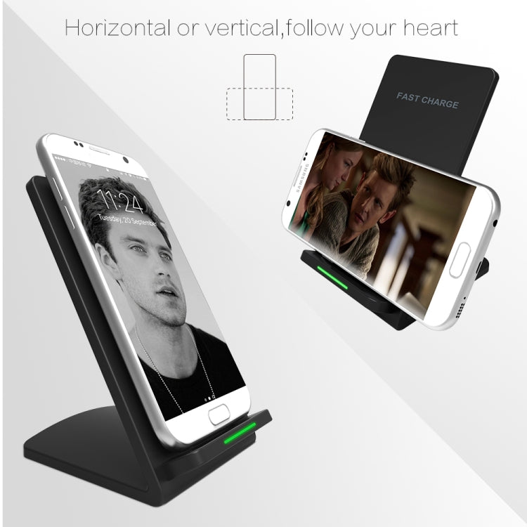 M520 10W (Max) Output 2-Coil Vertical Holder Fast Charging QI Wireless Charger Stand with Indicator, For Galaxy S8/S7/S8+, Note 5, S7 Edge, S6 Edge+ and other QI Standard Smart Phones