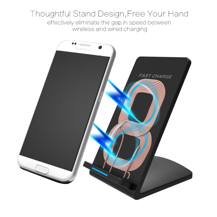 M520 10W (Max) Output 2-Coil Vertical Holder Fast Charging QI Wireless Charger Stand with Indicator, For Galaxy S8/S7/S8+, Note 5, S7 Edge, S6 Edge+ and other QI Standard Smart Phones