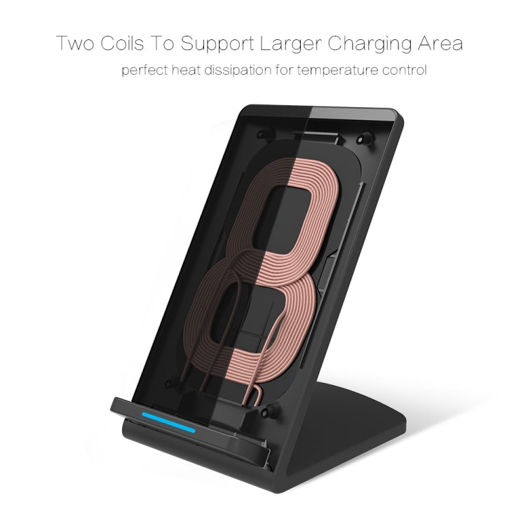 M520 10W (Max) Output 2-Coil Vertical Holder Fast Charging QI Wireless Charger Stand with Indicator, For Galaxy S8/S7/S8+, Note 5, S7 Edge, S6 Edge+ and other QI Standard Smart Phones
