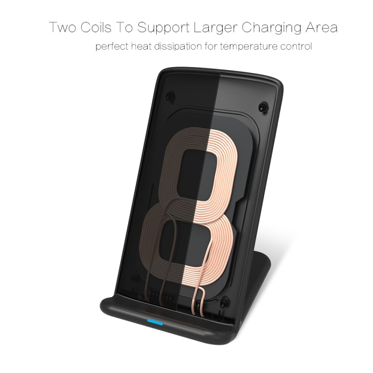 M620 10W (Max) Output 2-Coil Vertical Holder Fast Charging QI Wireless Charger Stand with Indicator