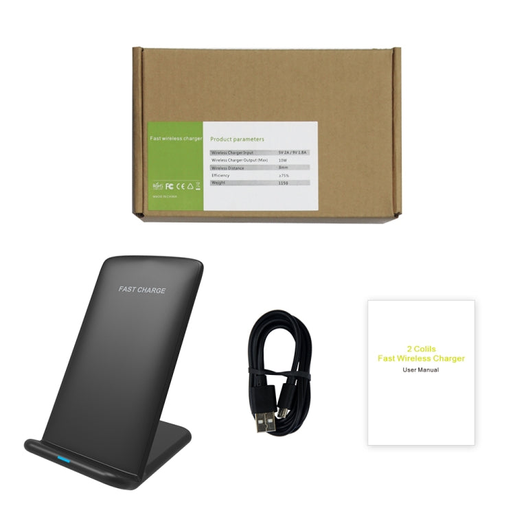 M620 10W (Max) Output 2-Coil Vertical Holder Fast Charging QI Wireless Charger Stand with Indicator