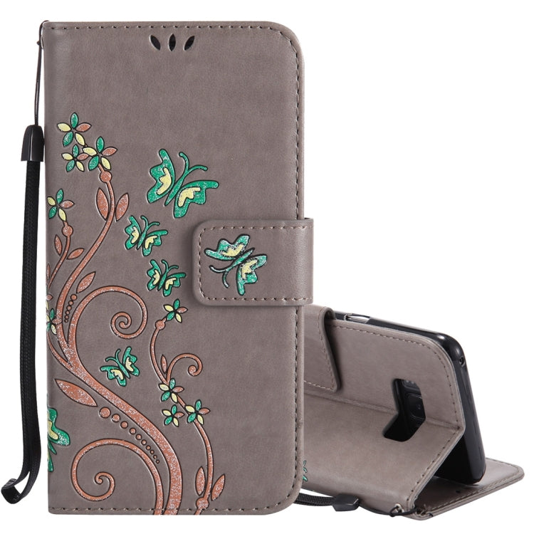 For Galaxy S8 Pressed Flowers Butterfly Pattern Horizontal Flip Leather Case with Holder & Card Slots & Wallet & Lanyard