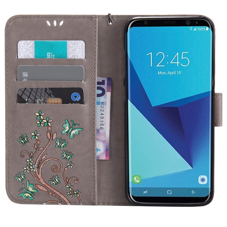 For Galaxy S8 Pressed Flowers Butterfly Pattern Horizontal Flip Leather Case with Holder & Card Slots & Wallet & Lanyard