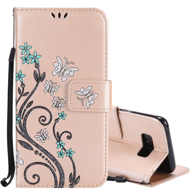 For Galaxy S8 Pressed Flowers Butterfly Pattern Horizontal Flip Leather Case with Holder & Card Slots & Wallet & Lanyard