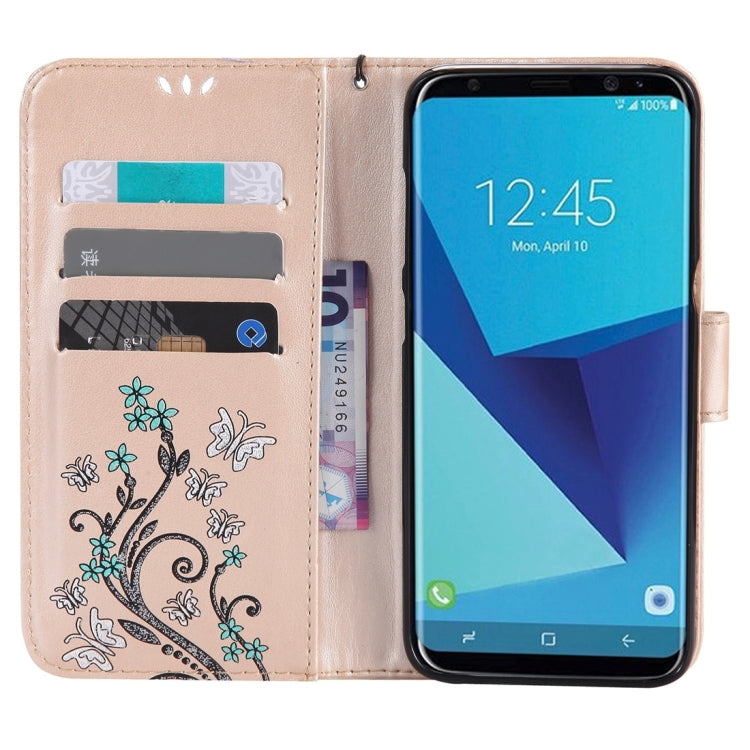 For Galaxy S8 Pressed Flowers Butterfly Pattern Horizontal Flip Leather Case with Holder & Card Slots & Wallet & Lanyard
