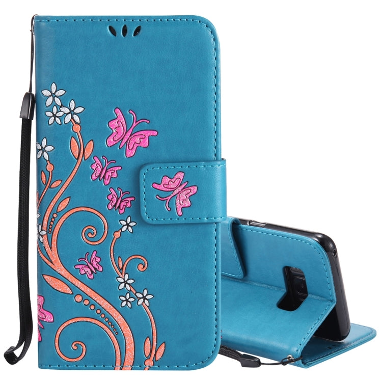 For Galaxy S8 Pressed Flowers Butterfly Pattern Horizontal Flip Leather Case with Holder & Card Slots & Wallet & Lanyard