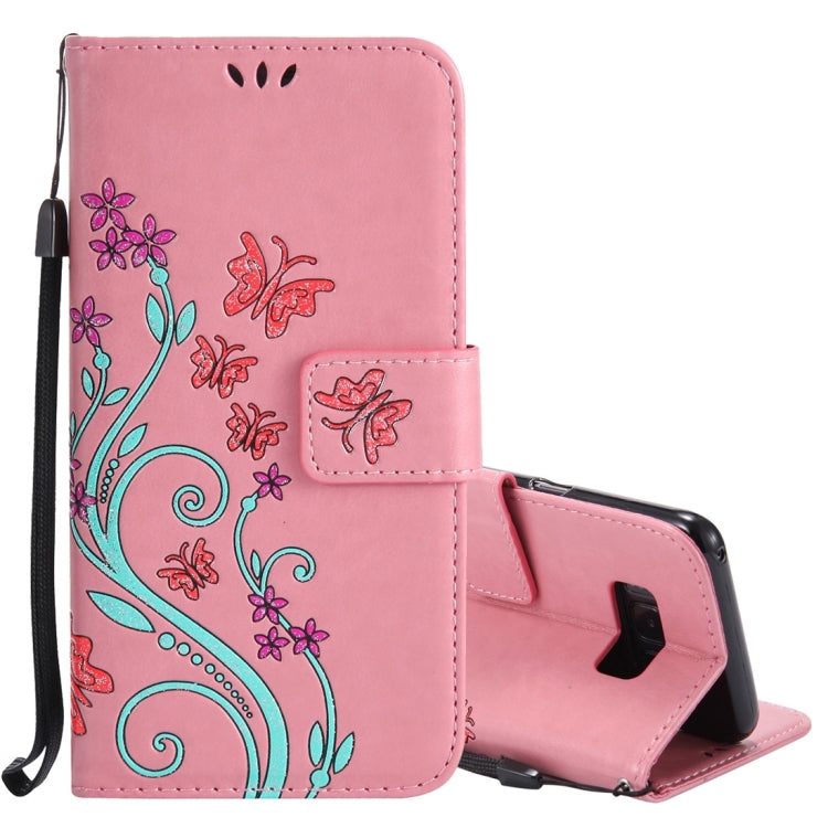 For Galaxy S8 Pressed Flowers Butterfly Pattern Horizontal Flip Leather Case with Holder & Card Slots & Wallet & Lanyard