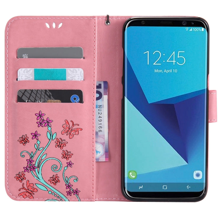For Galaxy S8 Pressed Flowers Butterfly Pattern Horizontal Flip Leather Case with Holder & Card Slots & Wallet & Lanyard