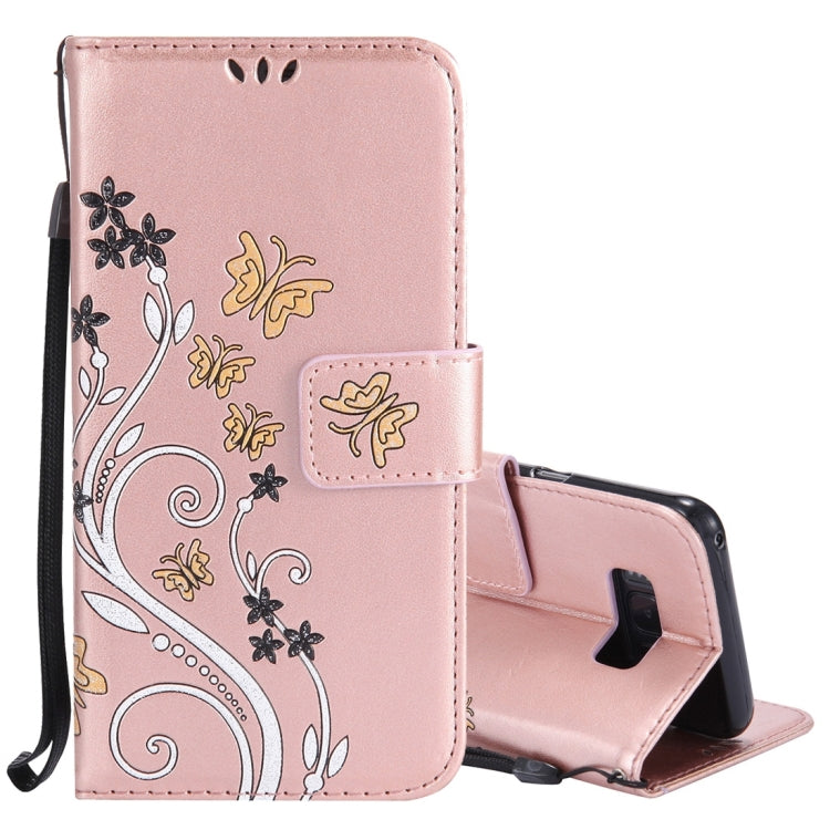 For Galaxy S8 Pressed Flowers Butterfly Pattern Horizontal Flip Leather Case with Holder & Card Slots & Wallet & Lanyard