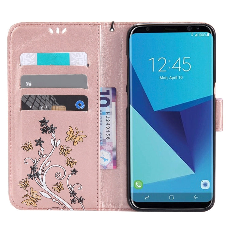 For Galaxy S8 Pressed Flowers Butterfly Pattern Horizontal Flip Leather Case with Holder & Card Slots & Wallet & Lanyard