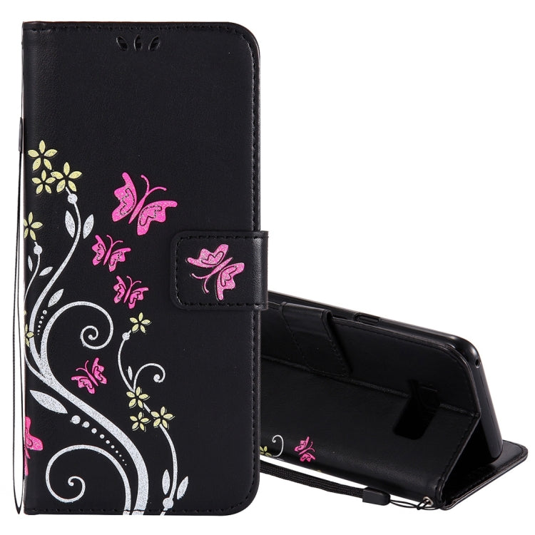 For Galaxy S8+ / G9550 Pressed Flowers Butterfly Pattern Horizontal Flip Leather Case with Holder & Card Slots & Wallet & Lanyard