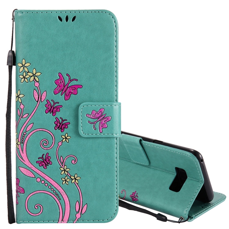 For Galaxy S8+ / G9550 Pressed Flowers Butterfly Pattern Horizontal Flip Leather Case with Holder & Card Slots & Wallet & Lanyard