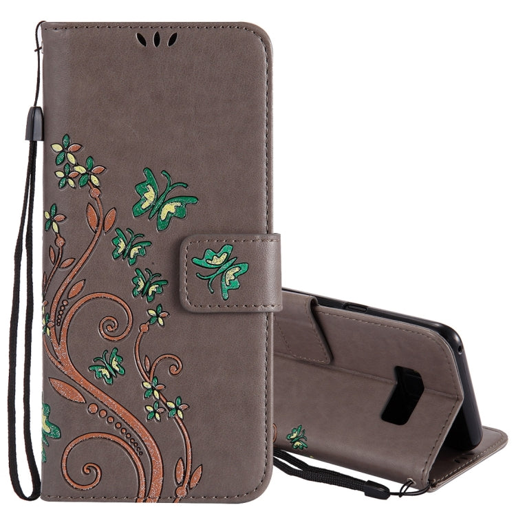 For Galaxy S8+ / G9550 Pressed Flowers Butterfly Pattern Horizontal Flip Leather Case with Holder & Card Slots & Wallet & Lanyard
