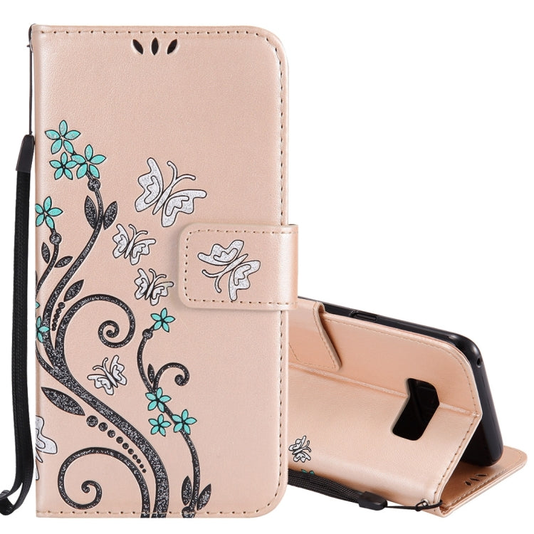 For Galaxy S8+ / G9550 Pressed Flowers Butterfly Pattern Horizontal Flip Leather Case with Holder & Card Slots & Wallet & Lanyard