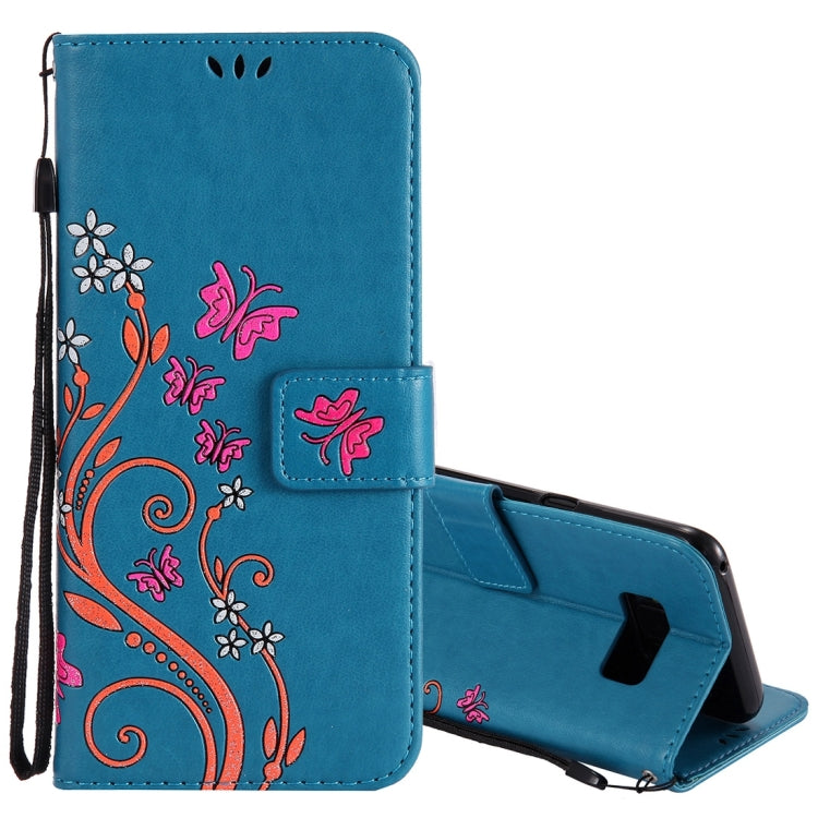 For Galaxy S8+ / G9550 Pressed Flowers Butterfly Pattern Horizontal Flip Leather Case with Holder & Card Slots & Wallet & Lanyard