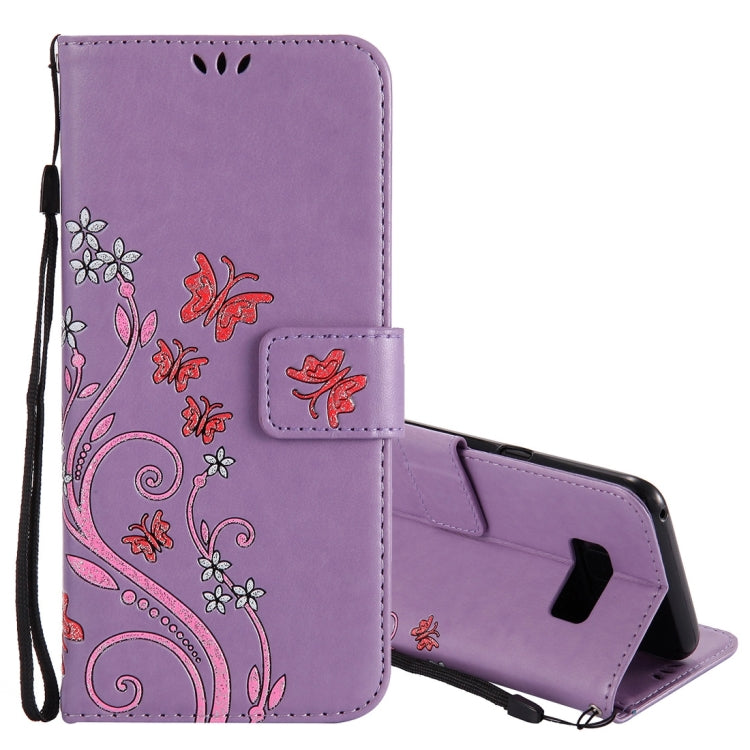 For Galaxy S8+ / G9550 Pressed Flowers Butterfly Pattern Horizontal Flip Leather Case with Holder & Card Slots & Wallet & Lanyard