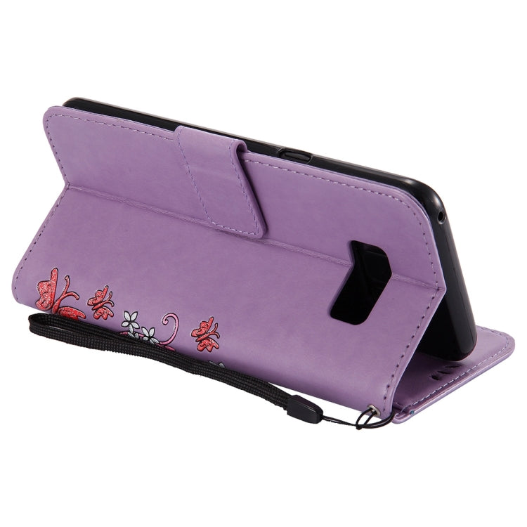 For Galaxy S8+ / G9550 Pressed Flowers Butterfly Pattern Horizontal Flip Leather Case with Holder & Card Slots & Wallet & Lanyard