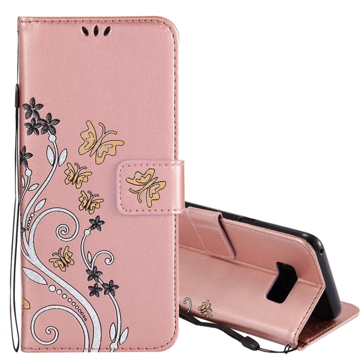 For Galaxy S8+ / G9550 Pressed Flowers Butterfly Pattern Horizontal Flip Leather Case with Holder & Card Slots & Wallet & Lanyard