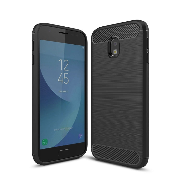 For Galaxy J330 / J3 Pro (EU Version) Brushed Texture Carbon Fiber Shockproof TPU Rugged Armor Protective Case