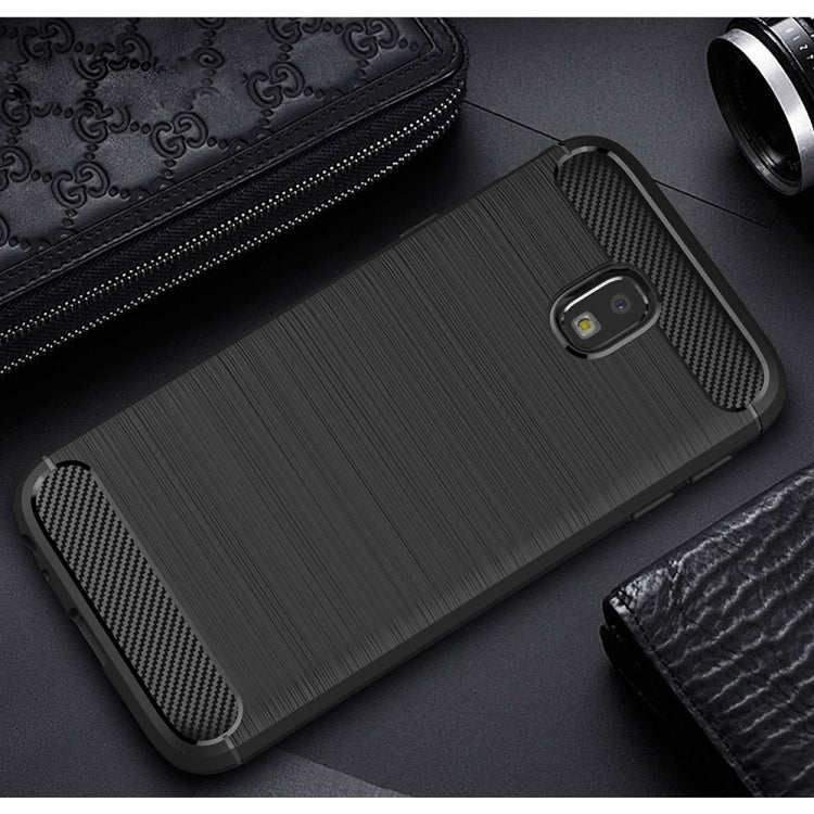 For Galaxy J330 / J3 Pro (EU Version) Brushed Texture Carbon Fiber Shockproof TPU Rugged Armor Protective Case