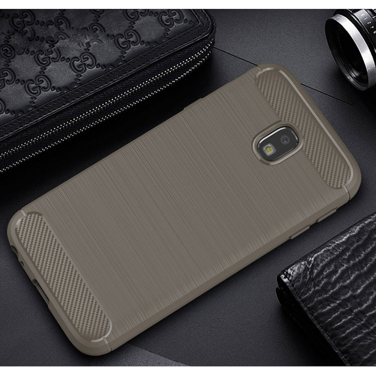 For Galaxy J330 / J3 Pro (EU Version) Brushed Texture Carbon Fiber Shockproof TPU Rugged Armor Protective Case
