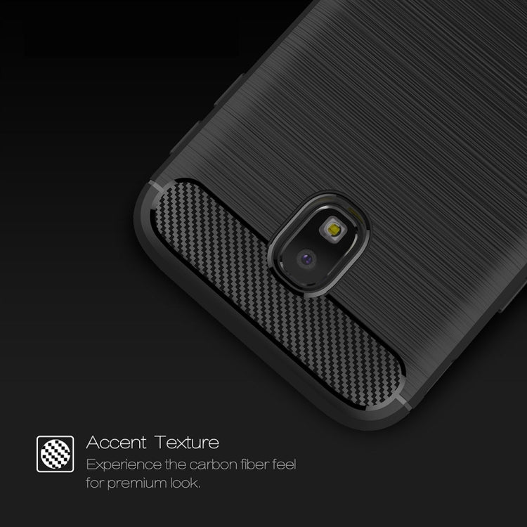 For Galaxy J330 / J3 Pro (EU Version) Brushed Texture Carbon Fiber Shockproof TPU Rugged Armor Protective Case