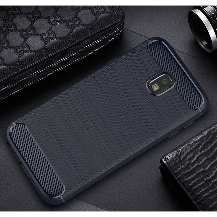 For Galaxy J330 / J3 Pro (EU Version) Brushed Texture Carbon Fiber Shockproof TPU Rugged Armor Protective Case