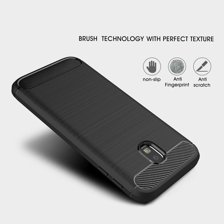 For Galaxy J330 / J3 Pro (EU Version) Brushed Texture Carbon Fiber Shockproof TPU Rugged Armor Protective Case