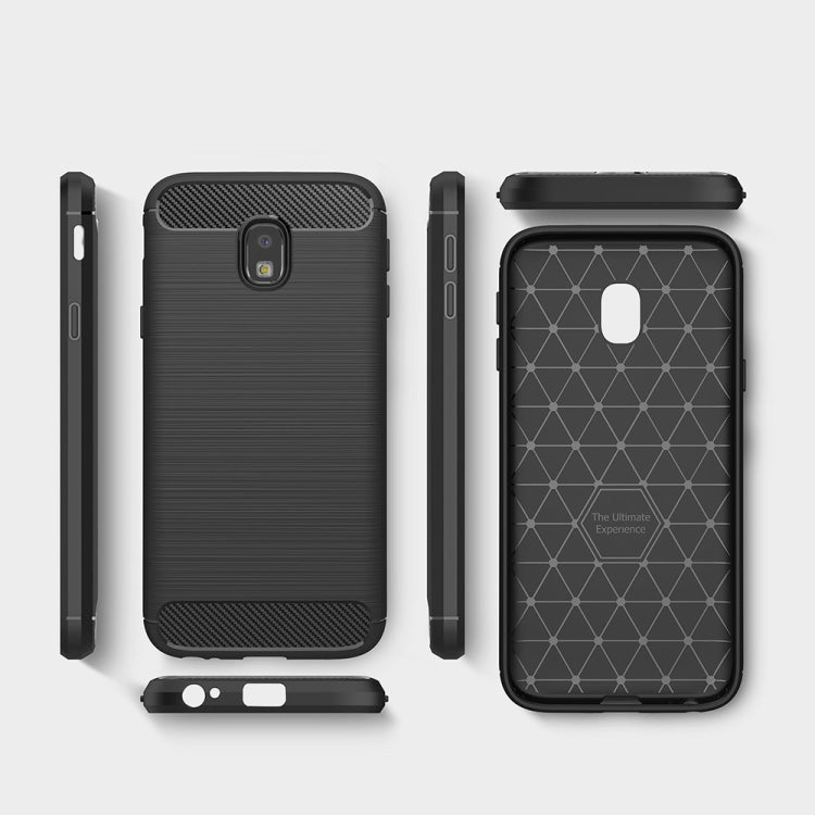 For Galaxy J330 / J3 Pro (EU Version) Brushed Texture Carbon Fiber Shockproof TPU Rugged Armor Protective Case
