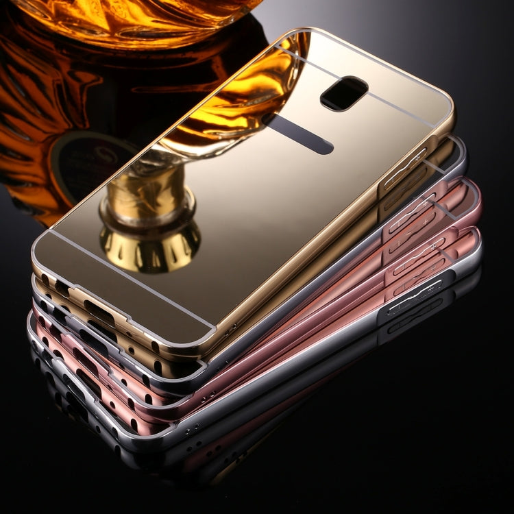 For Galaxy J7 (2017) (EU Version) Mirror Push Pull Back Shell Cover + Electroplating Bumper Frame Protective Combination Case