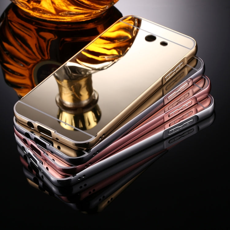 For Galaxy J3 (2017) (US Version) Mirror Push Pull Back Shell Cover + Electroplating Bumper Frame Protective Combination Case