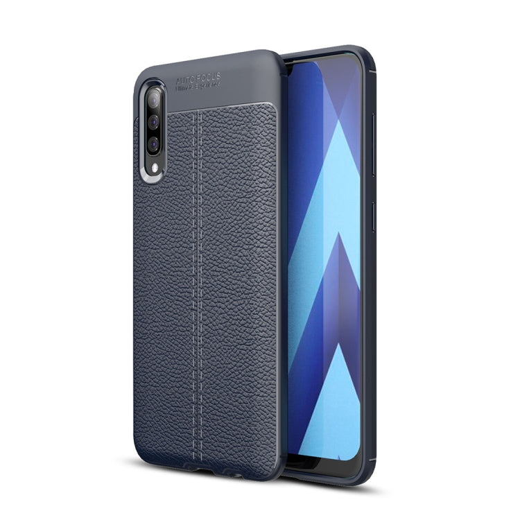Litchi Texture TPU Shockproof Case for Galaxy A70 (Navy Blue)