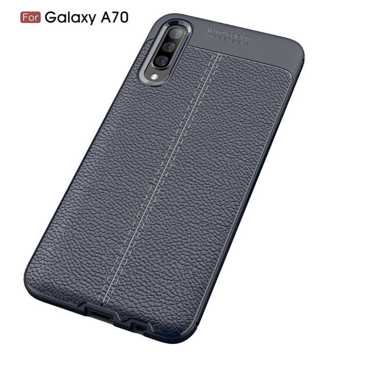 Litchi Texture TPU Shockproof Case for Galaxy A70 (Navy Blue)