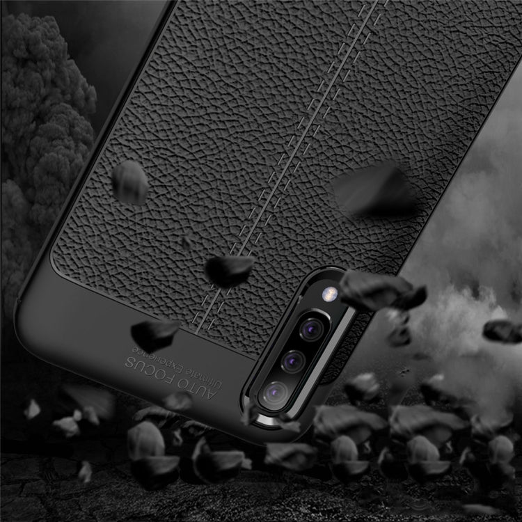 Litchi Texture TPU Shockproof Case for Galaxy A70 (Navy Blue)