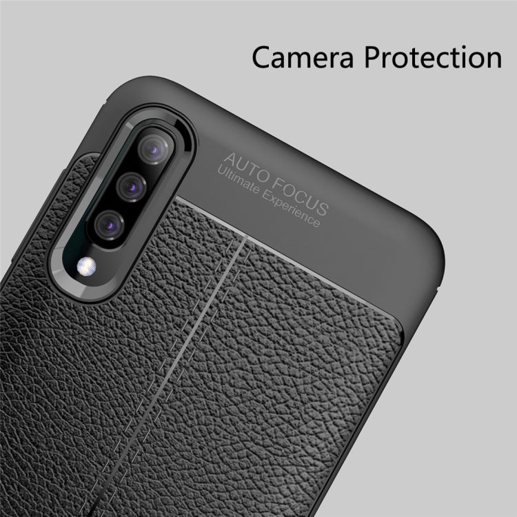 Litchi Texture TPU Shockproof Case for Galaxy A70 (Navy Blue)