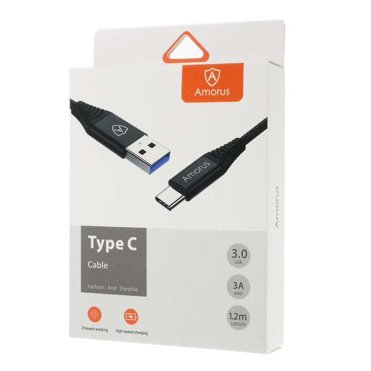 Amorus 1.2m 3A USB A 3.0 to USB-C / Type-C Nylon Woven Fast Charging & Data Cable(Black)
