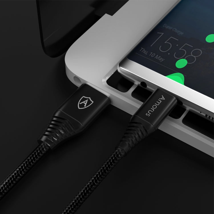 Amorus 1.2m 3A USB A 3.0 to USB-C / Type-C Nylon Woven Fast Charging & Data Cable(Black)