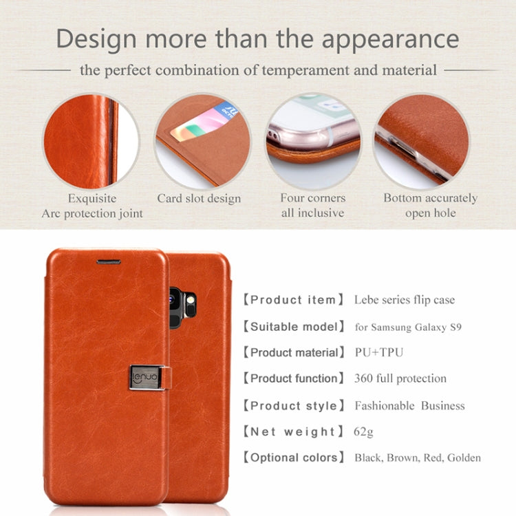 Lenuo Lebe Series for Galaxy S9 PU + TPU Crazy Horse Texture Horizontal Flip Leather Case with Card Slots