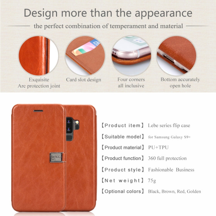 Lenuo Lebe Series for Galaxy S9+ PU + TPU Crazy Horse Texture Horizontal Flip Leather Case with Card Slots