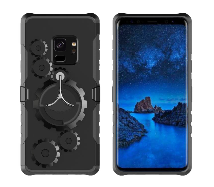 For Galaxy S9 TPU + PC Gearwheel Style Multi-function Outdoor Sports Protective Back Cover Case With 360 Degree Rotatable Holder & Armband