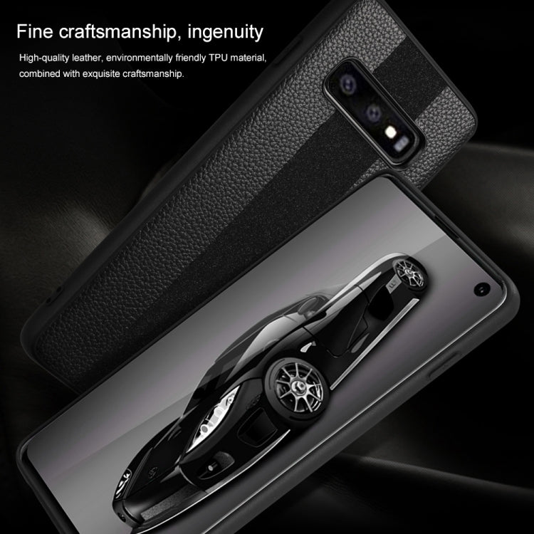 SULADA Anti-slip TPU + Handmade Leather Case for Galaxy S10e(Black)