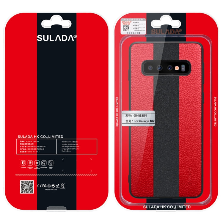 SULADA Anti-slip TPU + Handmade Leather Case for Galaxy S10+ (Red)