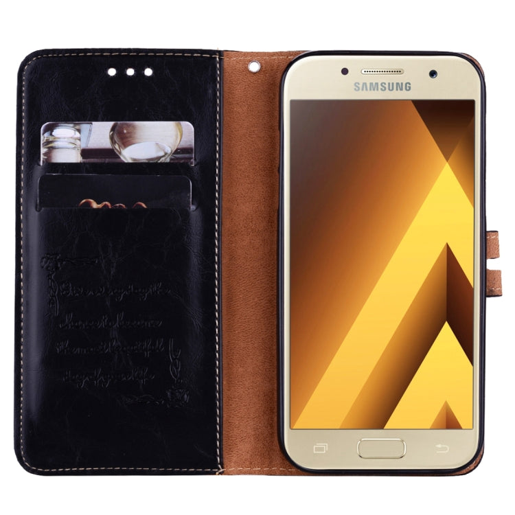For Samsung Galaxy A3 (2017) Business Style Oil Wax Texture Horizontal Flip Leather Case with Holder & Card Slots & Wallet