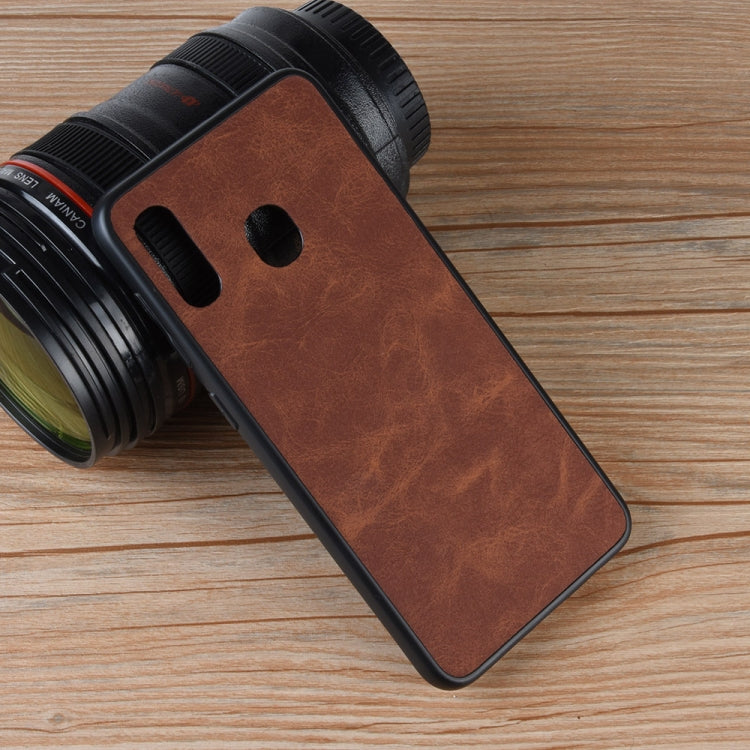Shockproof Sheep Skin PC + PU + TPU Case for Galaxy A30 (Brown)