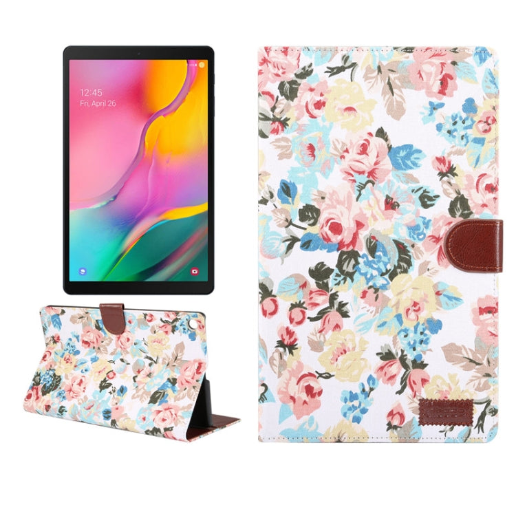 Flower Pattern Cloth Surface PC Horizontal Flip Leather Protective Case for Galaxy Tab A 10.1 2019 T510 & T515, with Holder & Card Slots & Wallet & Photo Frame (White)